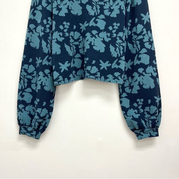 MILLY Floral Print Cropped Balloon Sleeve Crew Knit Designer Sweater - Small* - Picture 7 of 10
